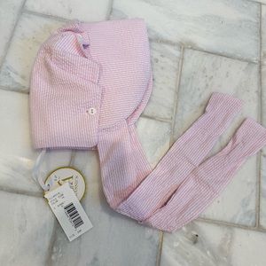 Petit Ami Pink and White Seersucker Bonnet